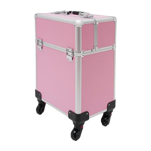 Valigetta cosmetica trolley make up valigia beauty case design manicure parrucchiere trucco, tavolo da trucco professionale gambe regolabili con ruote, Colore: rosa., moderno