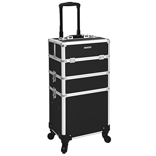 SONGMICS Valigetta Trucchi, Valigia Porta Trucchi 3 in 1, Grande, Trolley Make Up, Beauty Case da Viaggio, 35 x 25 x 69,8 cm, con Serratura, Ruote Girevoli a 360°, Idea Regalo, Nero JHZ01B