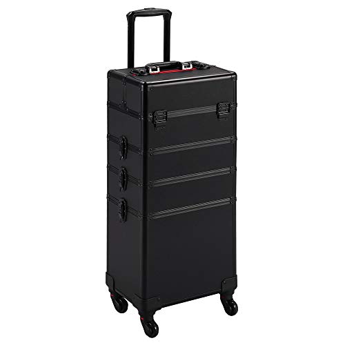 Yaheetech 4 in 1 Valigia Trolley Make Up da Trucco Beauty Case Professionale Grande Porta Trucchi per Estetista Parrucchiere da Viaggio Nero