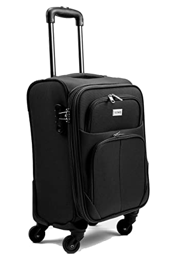 R.Leone Valigia Trolley Espandibile bagaglio a mano 4 ruote in stoffa adatto easyjet 45X36X20 214 (Nero, XS Bagaglio a mano 51cm)