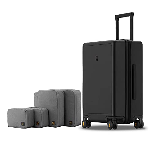 LEVEL8 Valigia Bagaglio a Mano Elegante Opaco 100% PC Valigia Trolley con Organizer Valigie Viaggio Set di 4, Valigie con 4 Ruote Doppie Girevoli e Lucchetto TSA Integrato, 55CM, 40L, Nero