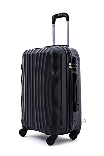 R.Leone Valigia da 1 Fino a Set 4 Trolley Rigido grande, medio, bagaglio a mano e beauty case 4 ruote in ABS 2037 (Nero, M Medio)