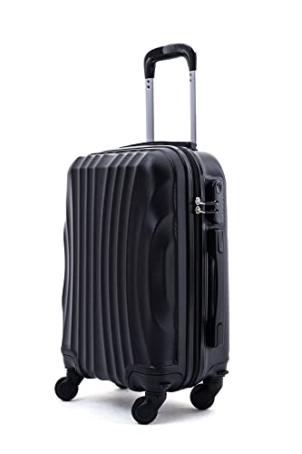 R.Leone Valigia Trolley Bagaglio a mano 55x40x20cm Rigido Ultraleggero in ABS 4 Ruote Autonome 3N (2037 55X40X20cm, Nero)