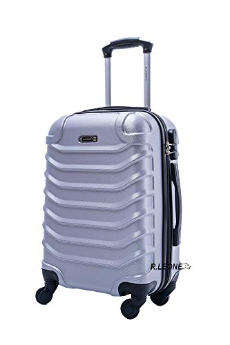 R.Leone Valigia EasyJet 45x36x20 cm Trolley Bagaglio a mano in ABS 4 Ruote (Argento, 2026 Valigia 50x33x19,5 cm)