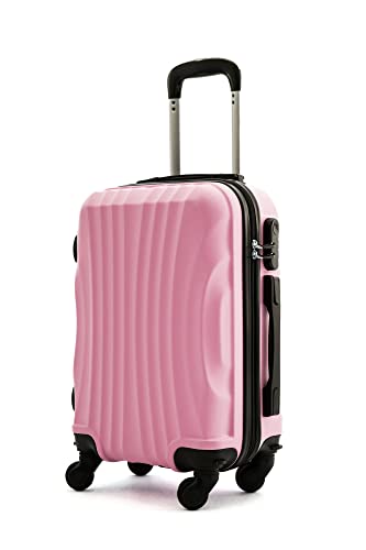 R.Leone Valigia Trolley Bagaglio a mano 55x40x20cm Rigido Ultraleggero in ABS 4 Ruote Autonome 3N (2037 55X40X20cm, Rosa Pastello)