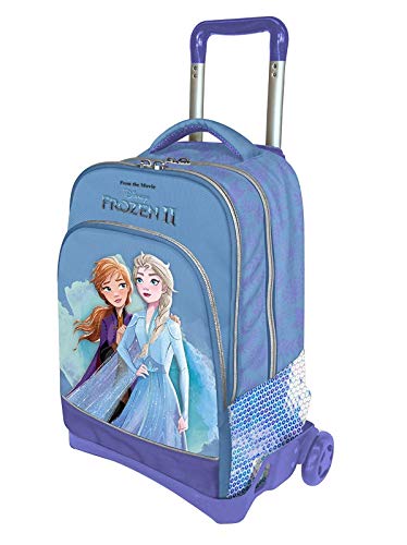 Scuola Zaino Trolley Frozen II Versione Deluxe Viaggio + Omaggio portachiave con Paillettes+ 10 Penne Colorate