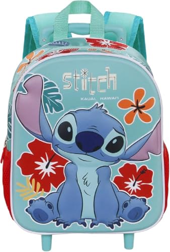 bgn STITCH Zaino Asilo Trolley 3D - Zaino Zainetto Stitch Bambina Bimba Scuola Materna Tempo Libero 2 Ruote rotelle