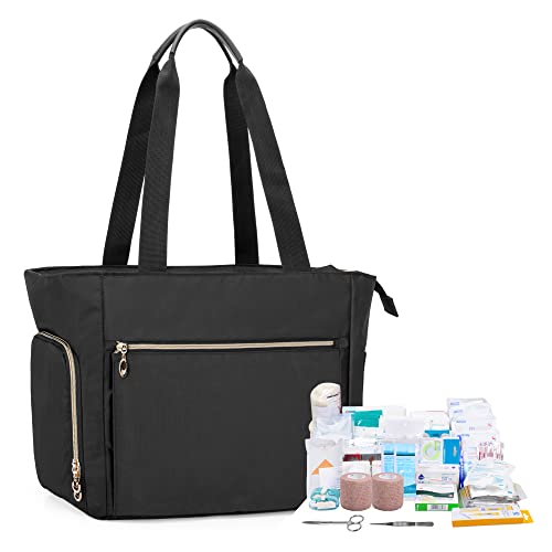 CURMIO Borsa tote per infermiera, Borsa portatile per forniture mediche con custodia imbottita per laptop per visite a domicilio, studio clinico, assistenza sanitaria, solo borsa, Nero