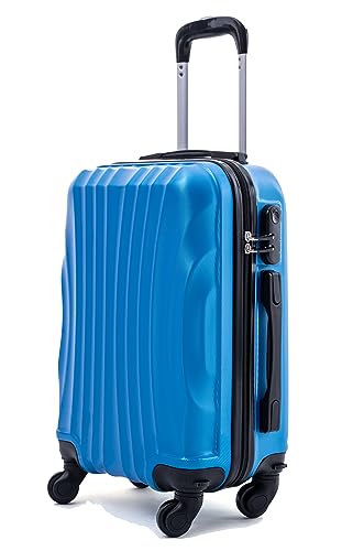 R.Leone Valigia Trolley Bagaglio a mano 55x40x20cm Rigido Ultraleggero in ABS 4 Ruote Autonome 3N (2037 55X40X20cm, Azzurro)