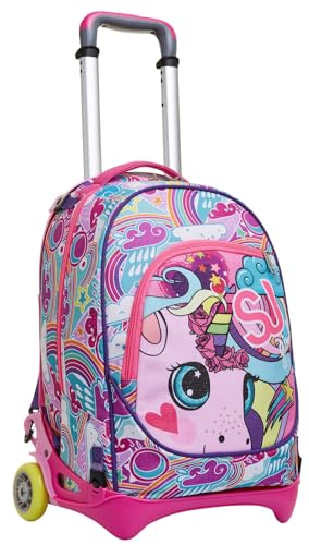 SJ Gang Trolley Scuola Sganciabile New Tech 2 Ruote, Rosa, Zaino Con Carrello Sganciabile, 3 in 1, Triplo Uso, Trolley & Zaini, Scuola & Tempo libero, Bambine & Ragazze