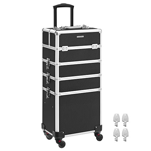 SONGMICS Valigetta Trucchi, Valigia Porta Trucchi 4 in 1, Grande, Trolley Make Up, Beauty Case da Viaggio, 35 x 25 x 79 cm, con Serratura, Ruote Girevoli a 360°, Idea Regalo, Nero JHZ11BK