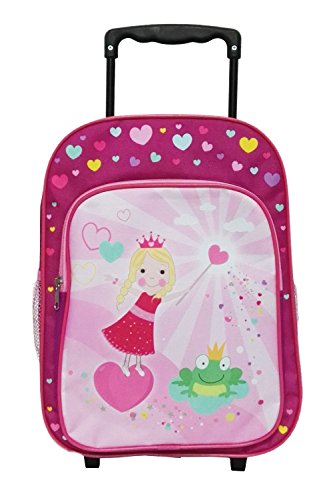 Idena 22047, Zaino Trolley con 2 Ruote per Bambini, Motivo di Principessa, Come Valigia a Mano, per la Scuola, Circa 40 x 28 x 17 cm, Rosa