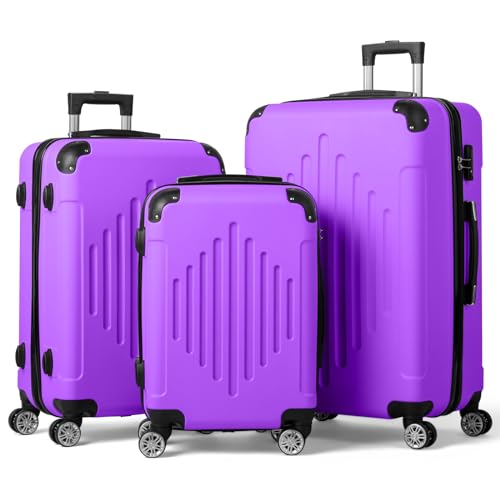 Karl home Set di valigie da 3 pezzi con serratura TSA con angolo modellato e 4 ruote girevoli, trolley rigido in ABS leggero, custodia da viaggio per check-in e viaggi d'affari, 50,8 cm, 61 cm, 71,1