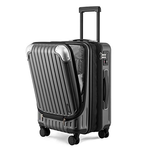 LEVEL8 Valigia Bagaglio a Mano 55CM Espandibile Valigia Trolley Rigido Ultra Leggero in ABS+PC Valigie con Chiusura TSA e 4 Ruote Doppie Girevoli, 55x37x25CM, 42L, Grigio