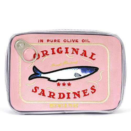 Borsa per il trucco con sardine in scatola, borsa per il trucco creativa e carina borsa per cosmetici a forma di pesce in scatola, borsa cosmetica estetica da donna, Rosa, Pink, Trousse per cosmetici
