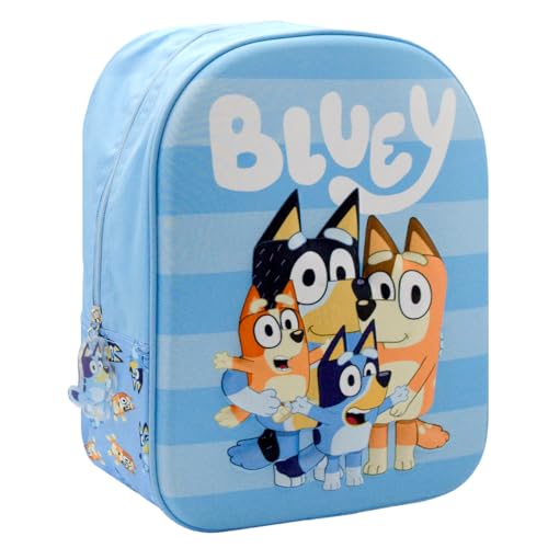 ms móvil shop Zaino Scuola Bambini Bluey Famiglia Unisex Bambini, Immagine 3D Rilievo Dimensioni 32 x 28 x 10 cm | Ludo BBC Studios, blu, M