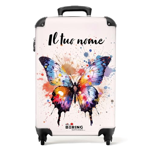 NoBoringSuitcases.com Valigia Bambini, Trolley Bambina, Valigia Per Bambini, Bagaglio a Mano, Valigia Bambina Trolley, Trolley Ragazza, Valigia Personalizzabile, 55x40x20 cm (Farfalla - Multicolore)