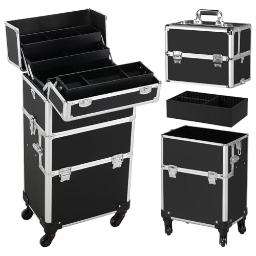 Yaheetech 3 in 1 Valigia Trolley Make Up da Trucco per Estetista Professionale Grande Beauty Case Porta Trucchi da Viaggio 36 x 24 x 78 cm Nero