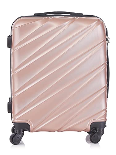 R.Leone Valigia EasyJet 56x45x25 cm Trolley Bagaglio a mano in ABS 4 Ruote 2130 (S 56x45x25cm, Rose Gold)