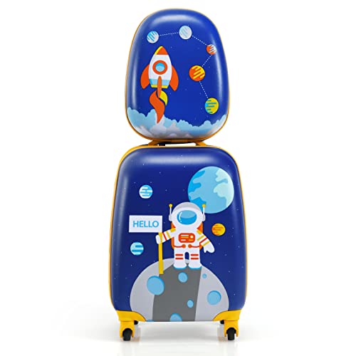 COSTWAY 2 Pezzi Valigia per Bambini con Maniglia Retrattile + Zaino Bagaglio a Mano, con ruote girevoli a 360 ° (astronauta(2))