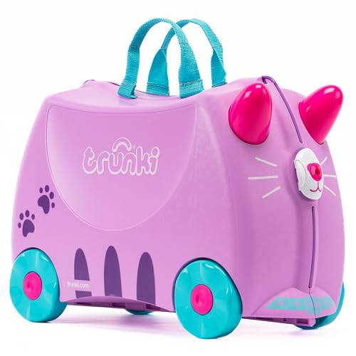 Trunki Valigia Cavalcabile per Bambini – Trolley Bambini Bagaglio a Mano – Valigia Cavalcabile Cassie Gatta (Lilla)