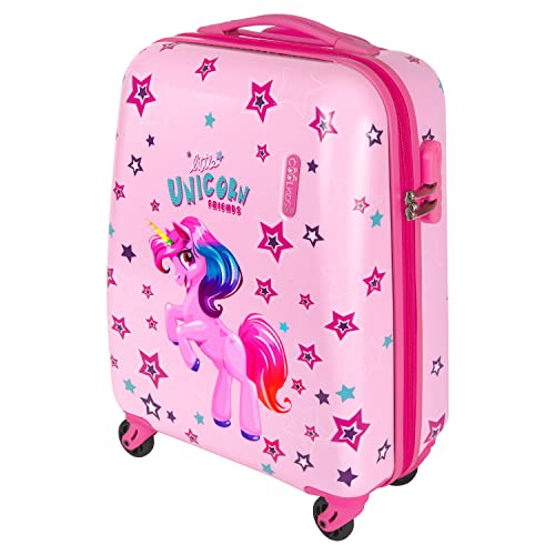 PERLETTI Trolley Rigido per Bambina, con Stampa Unicorno - in ABS Resistente, con Lucchetto a Combinazione - Manico Telescopico, 4 Ruote - 51x35x20cm - 35L (XS)