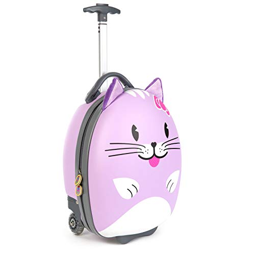 boppi Tiny Trekker Trolley Bagaglio a Mano Per Bambini Con Ruote e Manico Regolabile - Valigia Bagaglio a Mano Rigida Piccola da Cabina Asilo Scuola e Viaggio 17L - Gatto Viola