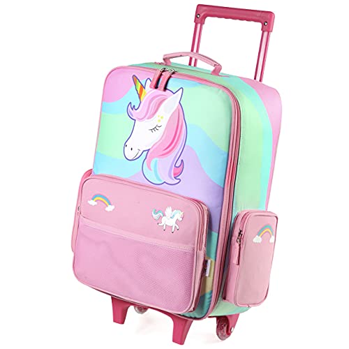 VASCHY Valigia Bambini,Trolley da Viaggio Grande per Scuola, Leggera, Bagaglio a Mano Con Ruote Unicorn Arcobaleno Organizer