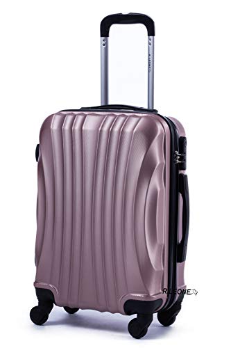 R.Leone Valigia Trolley Bagaglio a mano 55x40x20cm Rigido Ultraleggero in ABS 4 Ruote Autonome 3N (2037 55X40X20cm, Rose Gold)