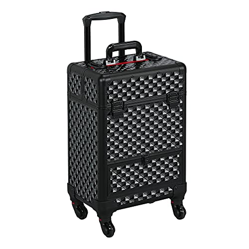 Yaheetech Valigia Trolley Make Up da Trucco Professionale 4 Vassoi Beauty Case da Viaggio per Estetista Nera