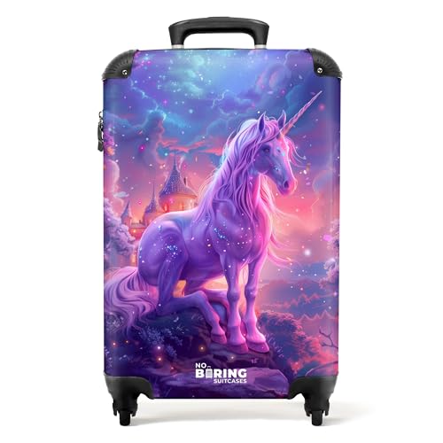 NoBoringSuitcases.com Valigia Bambini, Trolley Bambina, Valigia Per Bambini, Valigia Bambina, Trolley Bambina da Viaggio, Valigia Ragazza, Trolley Bagaglio a Mano 55x40x20 cm (Unicorno - Viola)