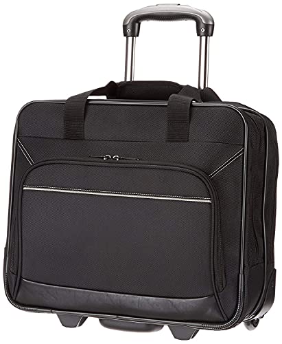 Amazon Basics borsa per laptop, con rotelle fluide e tasca frontale facile da aprire, manico telescopico,Leggera, Nero, per laptop fino a 16”, 40 cm