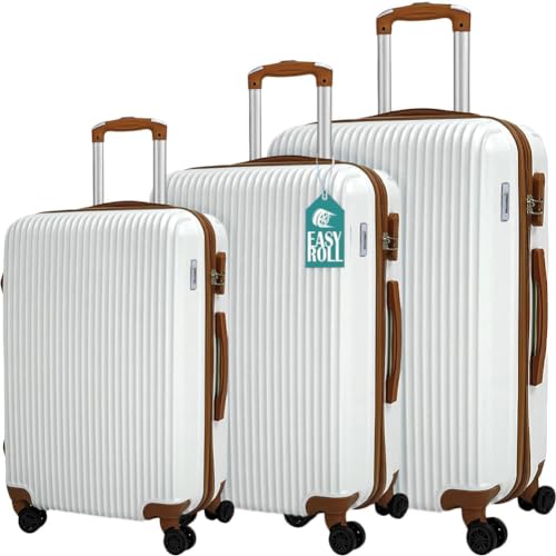 PROVITERA Set 3 Valigie Rigide in ABS, Valigia Rigida 38-59 - 90 Litri, Manico Telescopico e 4 Ruote Easy Roll, Trolley Resistente e Leggero da Viaggio, Bagaglio a Mano, Serratura Codice (Bianco)