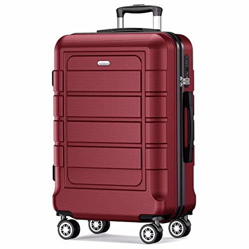 SHOWKOO Valigia Grande Rigida 77cm Ultra Leggero ABS+PC Espandibile Durevole Valige Trolley da Viaggio con Chiusura TSA e 4 Ruote Doppie, Rosso -XL