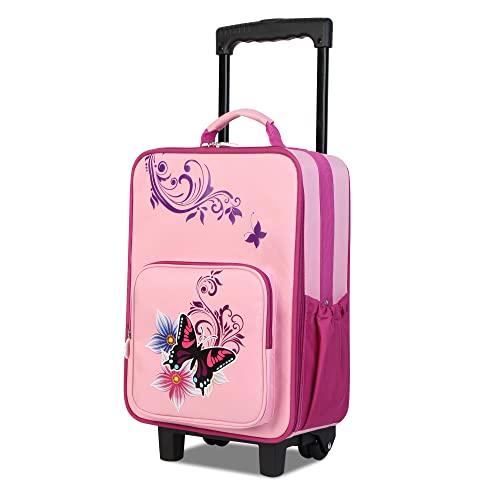 Bontour Valigia per bambini con 2 ruote, bagaglio a mano per bambini per viaggiare in aereo, trolley da viaggio per ragazzi e ragazze(Farfalla)