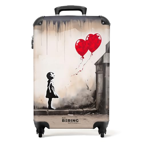 NoBoringSuitcases.com Valigia Bagaglio a Mano, Valigia, Trolley, Bagaglio a Mano, Valigia 55x40x20, Valigia 10 kg, Trolley Bagalio a Mano 55x40x20 cm (Ragazza Globo di cuori - Rosso)