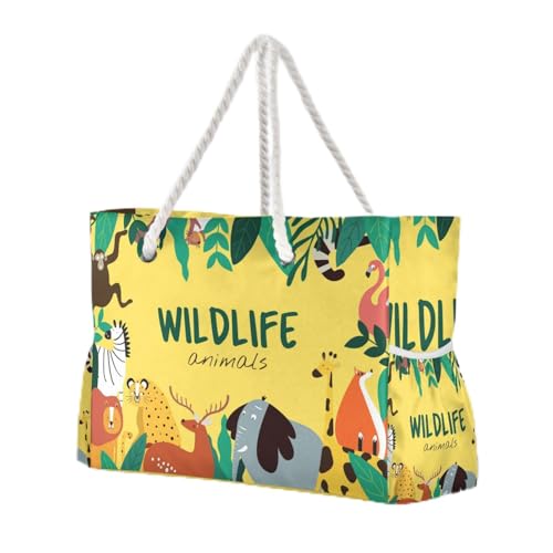 WDdZzyy Wild Animal Zoo Giallo Sandproof Travel Tote Bag con tasche laterali Grandi Borse Weekender per spiaggia e lavoro, Zoo degli animali selvatici Giallo, 1 size