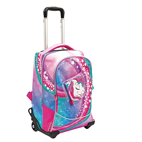 Go Pop - Zaino con Trolley Unicorn - 3 Grafiche Frontali Intercambiabili e Pop-Up, 2 Scomparti con cerniera, Spallacci Imbottiti, adatto alla scuola primaria, 34 l x 47 h x 23 p - 36 litri