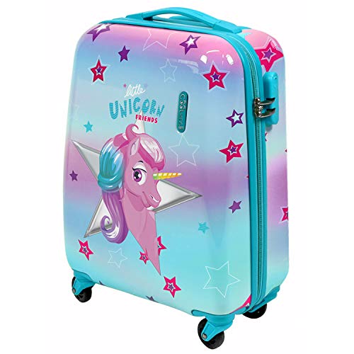 PERLETTI - Valigia Bambina Unicorno Rigida - Trolley Cool Kids Rosa e Azzurro in ABS - Bagaglio a Mano Bimba con Lucchetto a Combinazione - Manico alluminio 4 ruote - 49x34x20cm - 35L (Unicorno, XS)