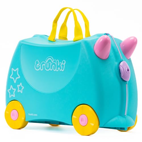 Trunki Valigia Cavalcabile per Bambini – Trolley Bambini Bagaglio a Mano – Valigia Cavalcabile Unicorno (Verde Acqua)