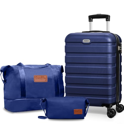 AnyZip valigia bagaglio a mano ABS+PC trolley bagaglio con 4 Rotelle Girevoli e TSA Lucchetto（Blu scuro,M set）