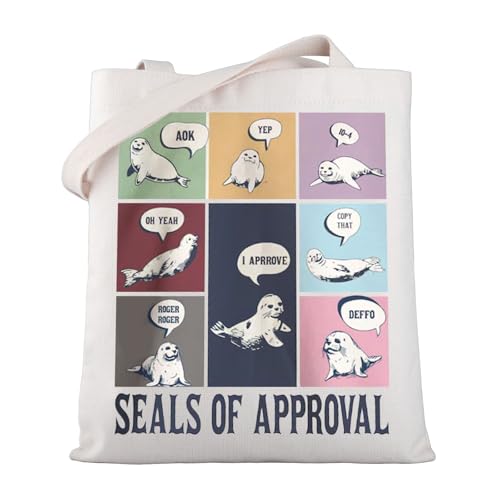 MYSOMY Seals Of Approval Canvas Tote Bag Sigilli Amante degli Animali Borse della spesa Riutilizzabili Oceano Animale Tema Regali per le Donne, Guarnizioni Tb, 13.7inch*15.7inch