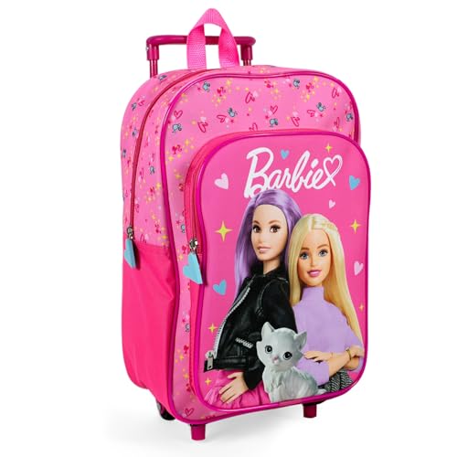 PERLETTI Zaino Trolley Bambina Asilo - Zainetto Bimba Scuola Materna con Carrello Removibile Rosa Fucsia - Zaino da Viaggio Bagaglio a Mano Bimbe con Tasca Frontale - Dimensioni 36x24x12cm