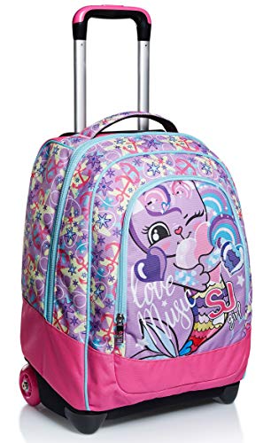 SJ Gang Trolley Scuola, Rosa, con Spallacci Uso Zaino, 2 in 1, Doppio Uso, Maxi Capienza, Trolley e Zaini, Scuola, Bambine e Ragazze