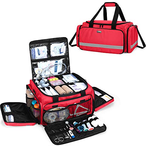 Trunab Borsa Primo Soccorso Vuota Rosso, Borsa per Infermiere Borsa Emergenza per Kit e Forniture Mediche, Grande Capacità con Divisori Interno e Fondo Antiscivolo, per Infermiera Domestica, EMT, EMS