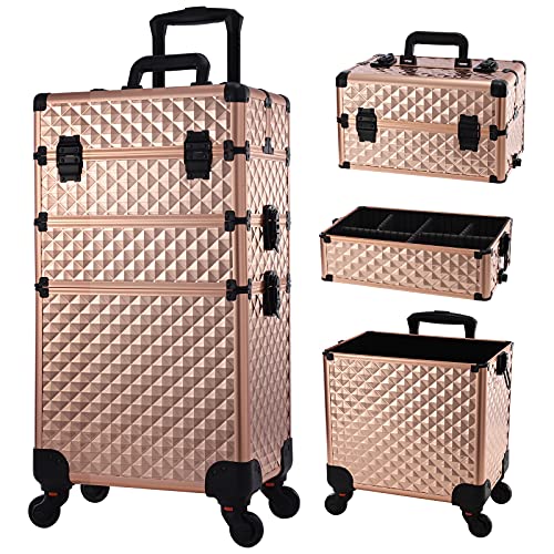 Trolley Make Up 3 in 1 Valigetta Trucchi Valigia Porta Trucchi Trolley Trucco Valigetta Trucco Valigia Make Up Trolley Estetista Valigetta Maniküre Valigetta per Cosmetici,Oro