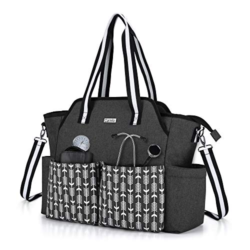 CURMIO Borsa per infermiere, borsa portatile per forniture mediche con tracolla per visite a domicilio, studio clinico, assistenza sanitaria, solo borsa, Nero