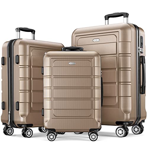 SHOWKOO Set di Valigie Rigide 3 Pezzi Espandibile ABS+PC Leggero Ultra Durevole Valigia Trolley da Viaggio con Chiusura TSA e 4 Ruote Doppie (M-L-XL, Champagne)