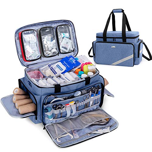 Trunab Borsa Medico per Infermiere vuota, Borsa per Clinica Blu Borsa di Emergenza Professionale Grande Capacità con Divisore Interna e Fondo Antiscivolo, Custodia per Infermiere a casa