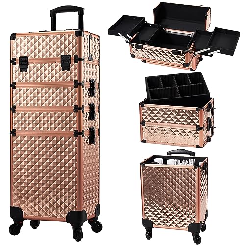 Trolley Make Up 4 in 1 Trolley Estetista Valigetta Trucchi Valigia Porta Trucchi Valigetta Trucco Valigia Make Up Trolley Trucco Valigetta Maniküre Valigetta per Cosmetici,Oro